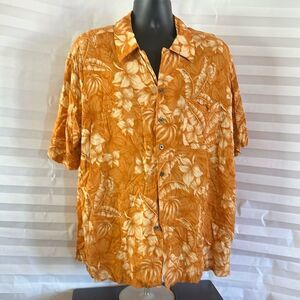 Panama Jack Gold Hawaiian Print Casual Button Down Shirt Men's Size 2XL